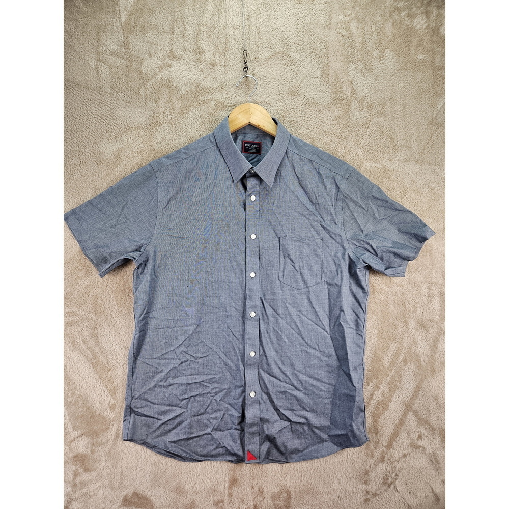 UNTUCKit Shirt Wrinkle-free 100% Cotton Blue Textured Fabric Men's Size L